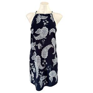Boston Proper Navy & White Paisley Print Halter Dress, Women's Size M
